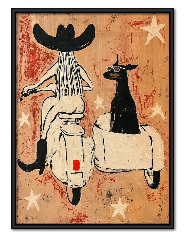 Cowboys Resting Beside Black Dog Wall Art