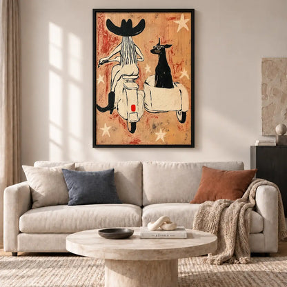 Cowboys Resting Beside Black Dog Wall Art 2