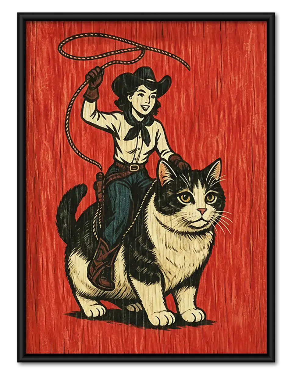 Cowgirl Riding Giant Cat Wall Art 1