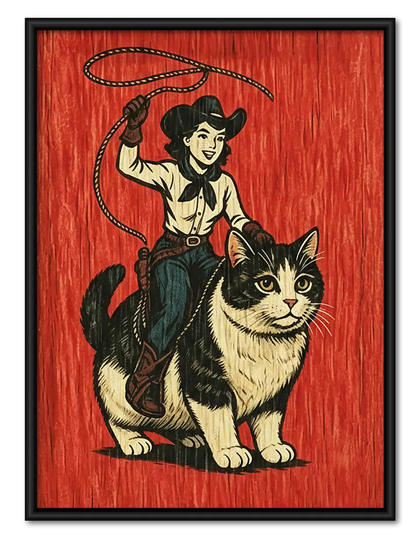 Cowgirl Riding Giant Cat Wall Art