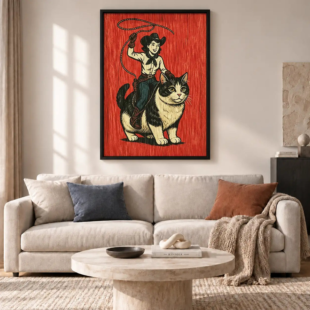 Cowgirl Riding Giant Cat Wall Art 2