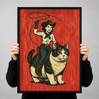 Cowgirl Riding Giant Cat Wall Art 3
