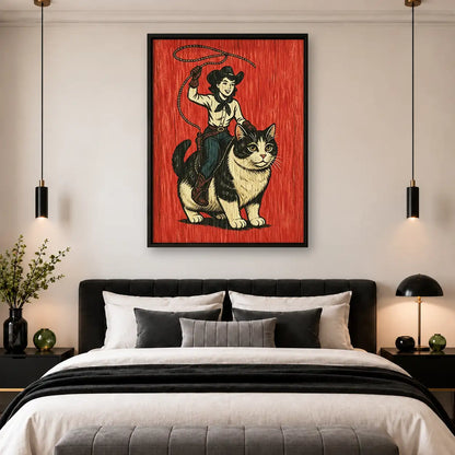 Cowgirl Riding Giant Cat Wall Art 4