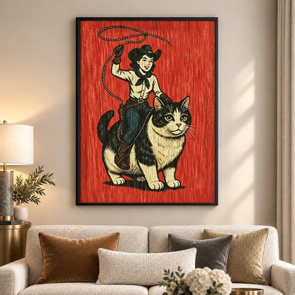 Cowgirl Riding Giant Cat Wall Art 5