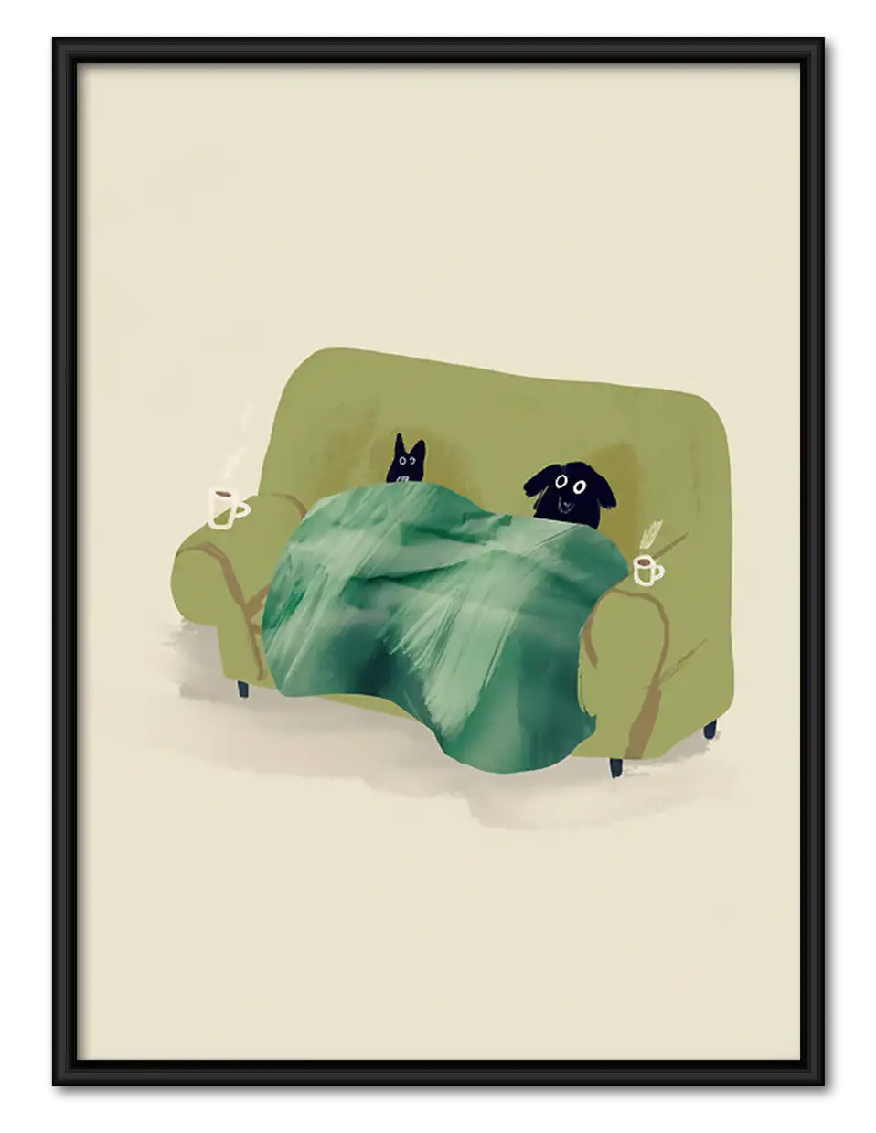 Cozy Black Cat Resting in Bed Wall Art 1