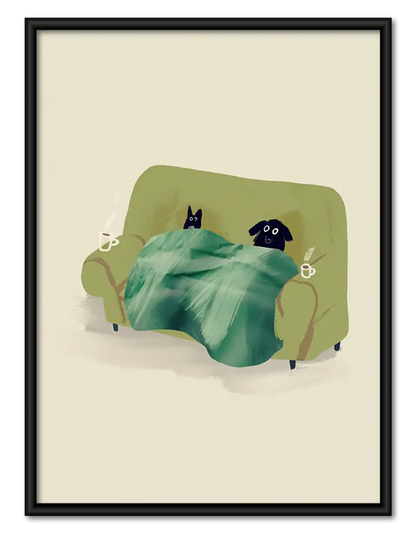 Cozy Black Cat Resting in Bed Wall Art 1