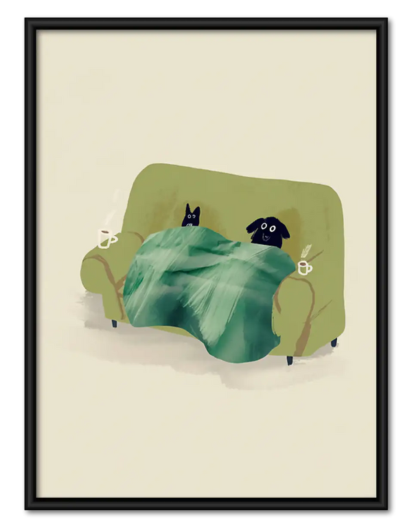 Cozy Black Cat Resting in Bed Wall Art
