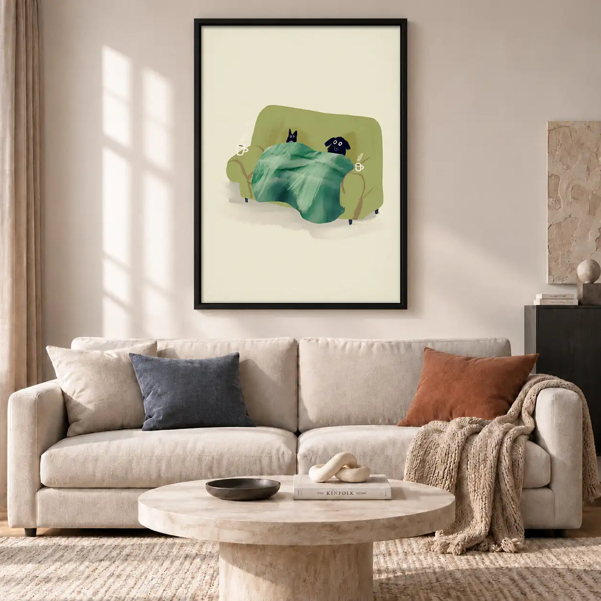 Cozy Black Cat Resting in Bed Wall Art 2