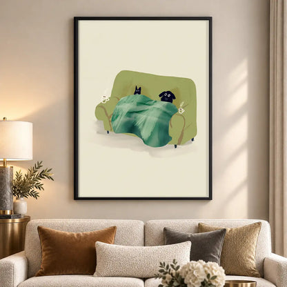 Cozy Black Cat Resting in Bed Wall Art 5