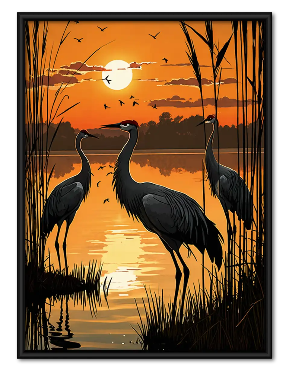 Cranes at Golden Sunset Wall Art 1