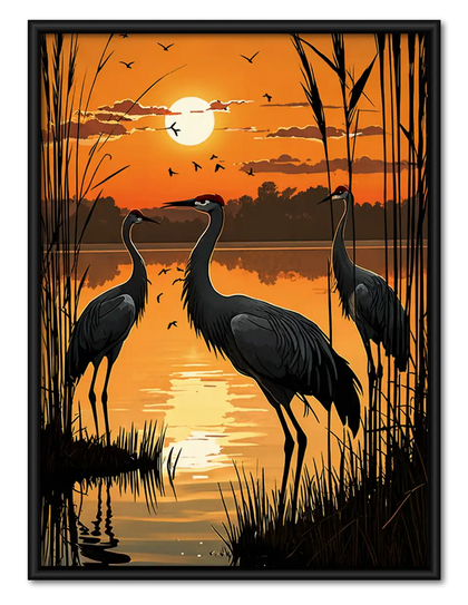 Cranes at Golden Sunset Wall Art
