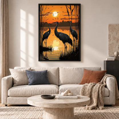 Cranes at Golden Sunset Wall Art 2