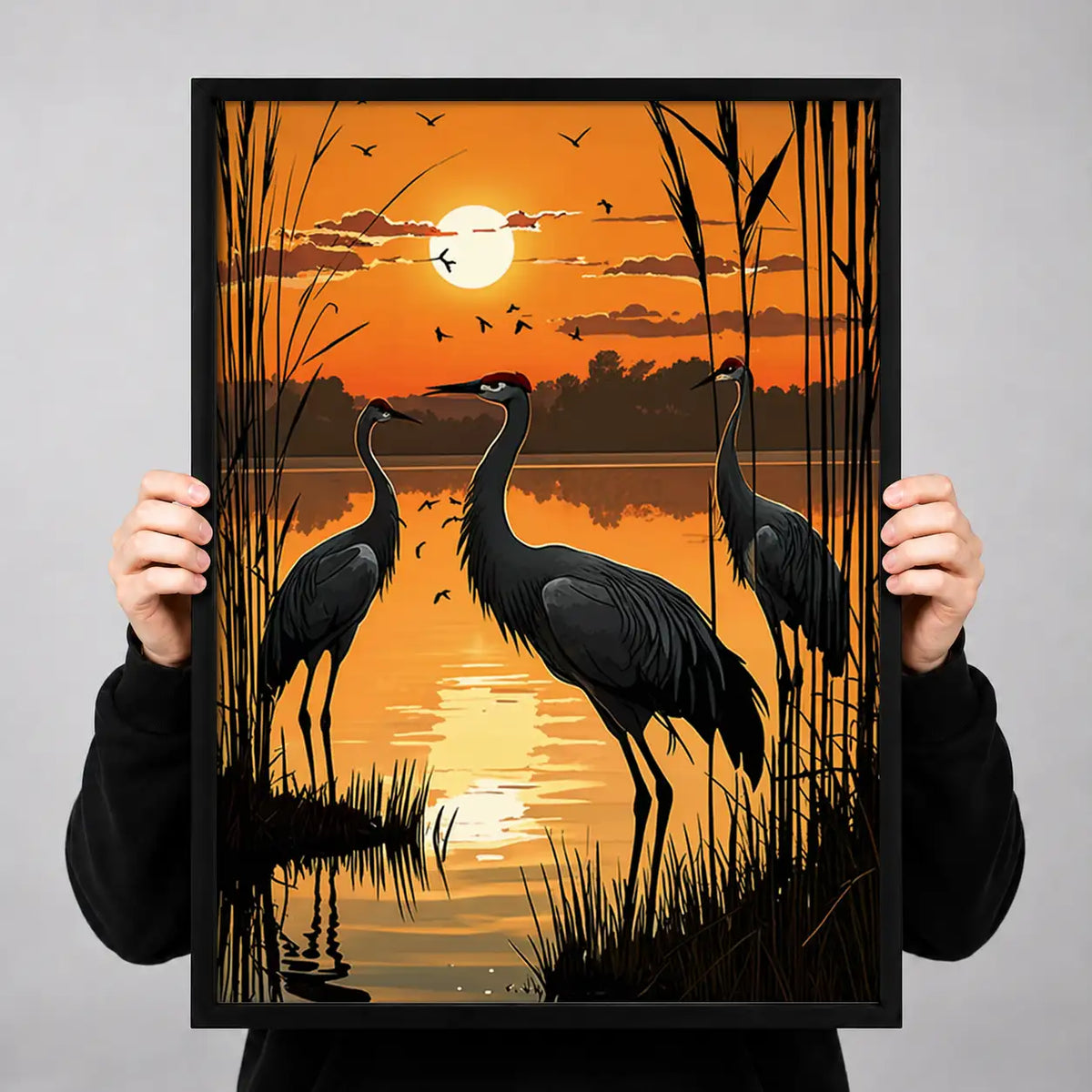 Cranes at Golden Sunset Wall Art 3