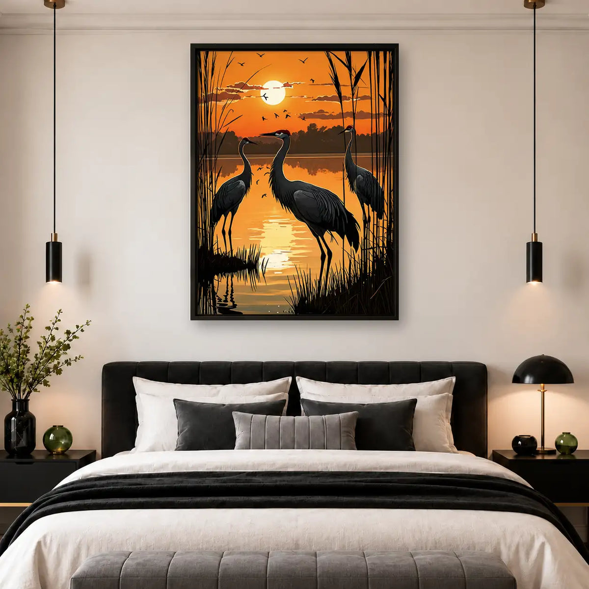 Cranes at Golden Sunset Wall Art 4
