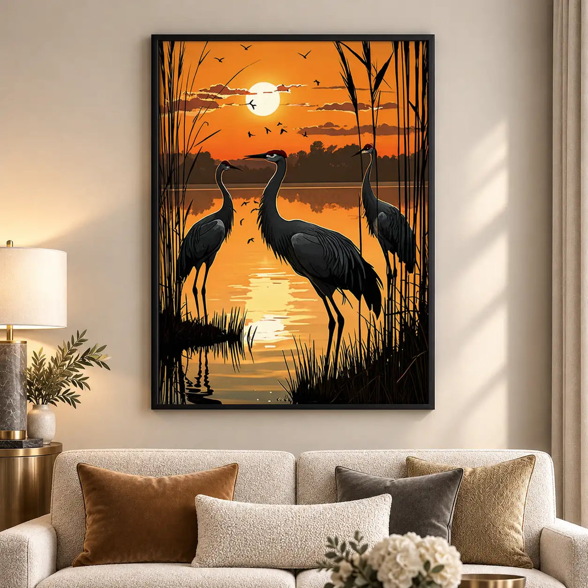 Cranes at Golden Sunset Wall Art 5