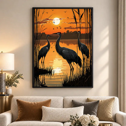 Cranes at Golden Sunset Wall Art 5