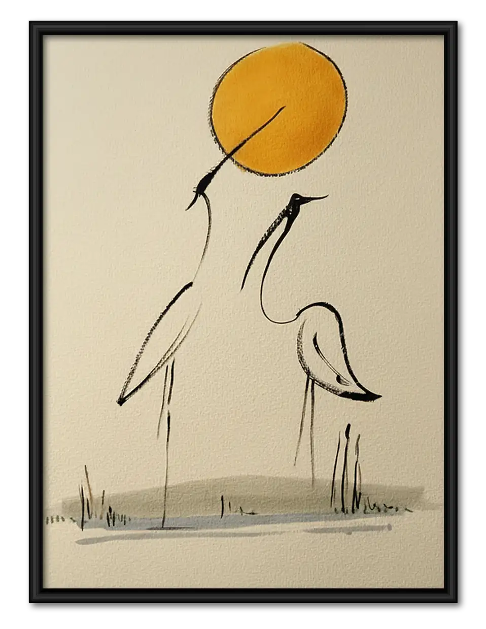 Cranes beneath Golden Sun Wall Art 1