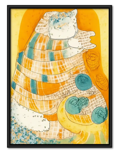 Cream Patchwork Cat Portrait Wall Art