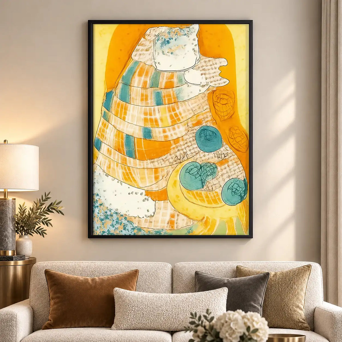 Cream Patchwork Cat Portrait Wall Art 5