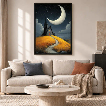 Crescent Moon over Tiny House Wall Art 2