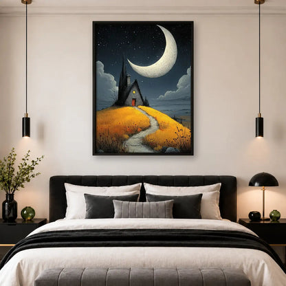 Crescent Moon over Tiny House Wall Art 4