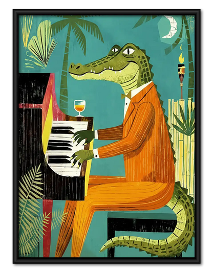Crocodile Playing Piano in Palm Lounge Wall Art 1