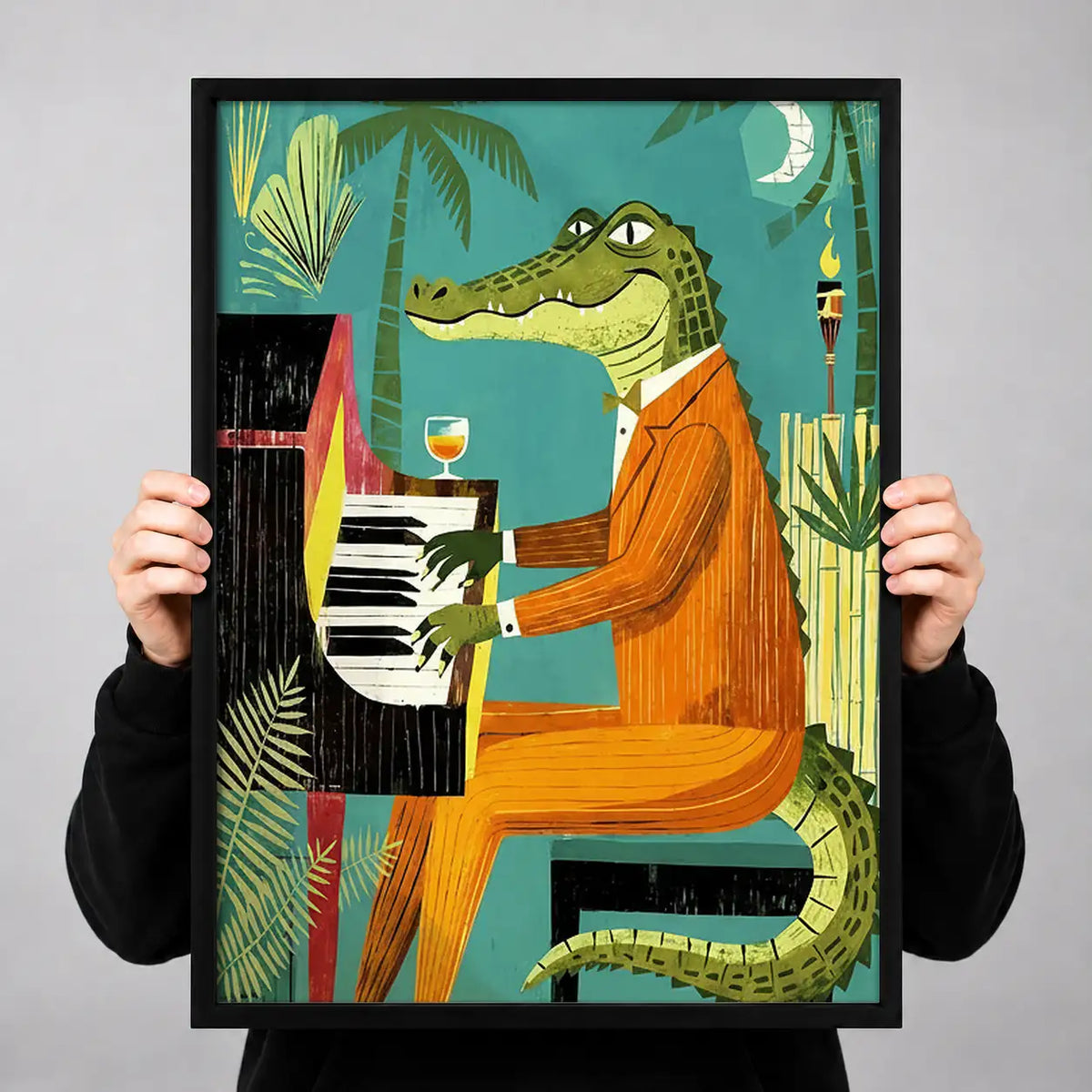 Crocodile Playing Piano in Palm Lounge Wall Art 3