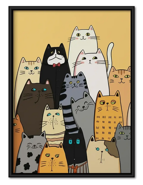 Crowd of Colorful Cats Wall Art