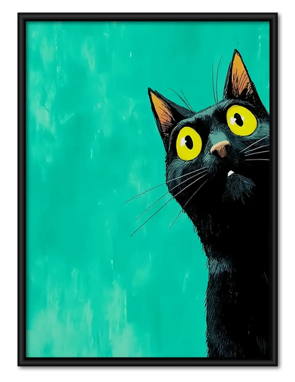 Curious Black Cat on Turquoise Wall Art 1
