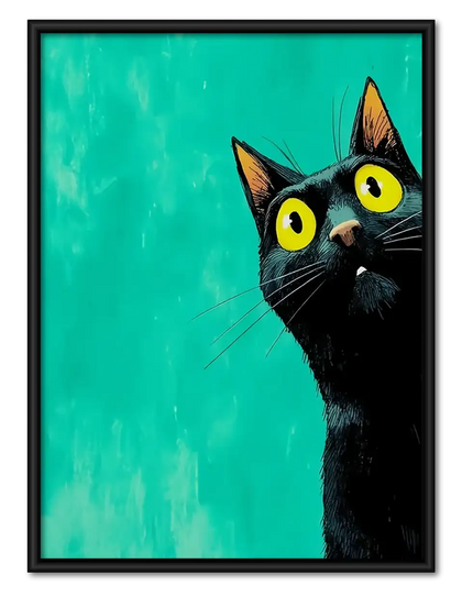 Curious Black Cat on Turquoise Wall Art