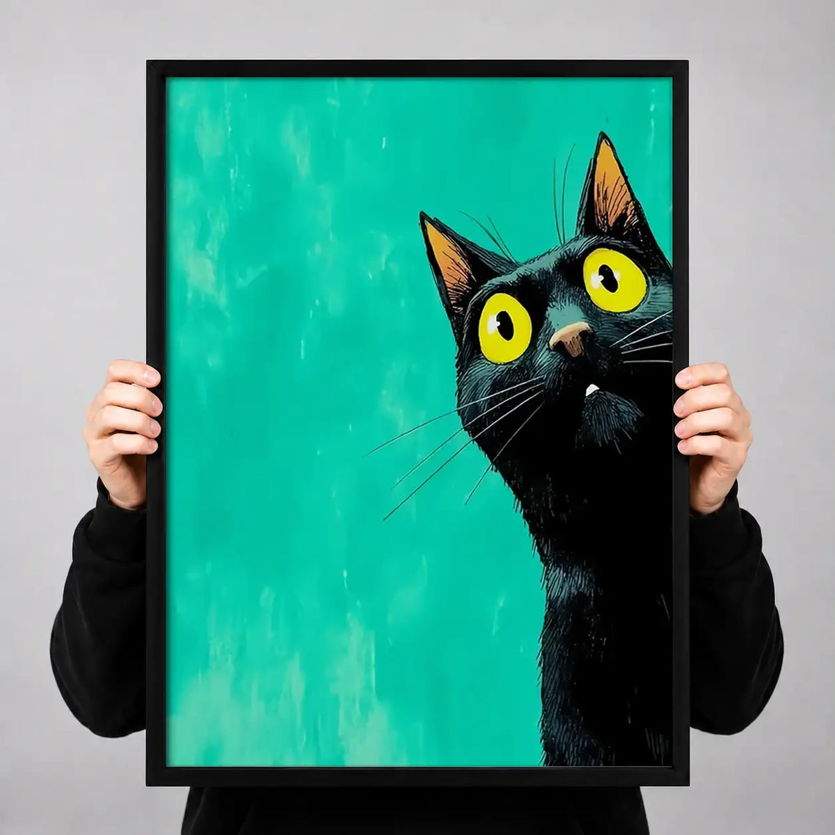 Curious Black Cat on Turquoise Wall Art 3