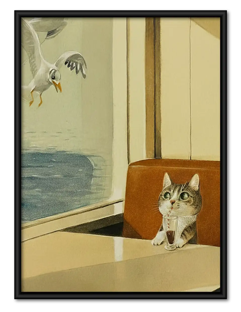 Curious Cat Riding on a Train Wall Art 1