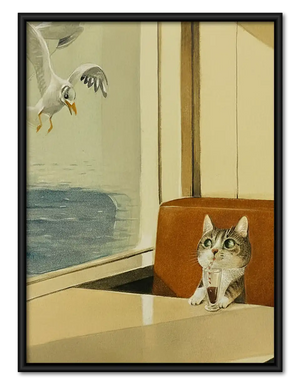 Curious Cat Riding on a Train Wall Art