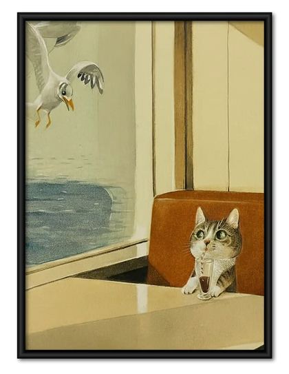 Curious Cat Riding on a Train Wall Art