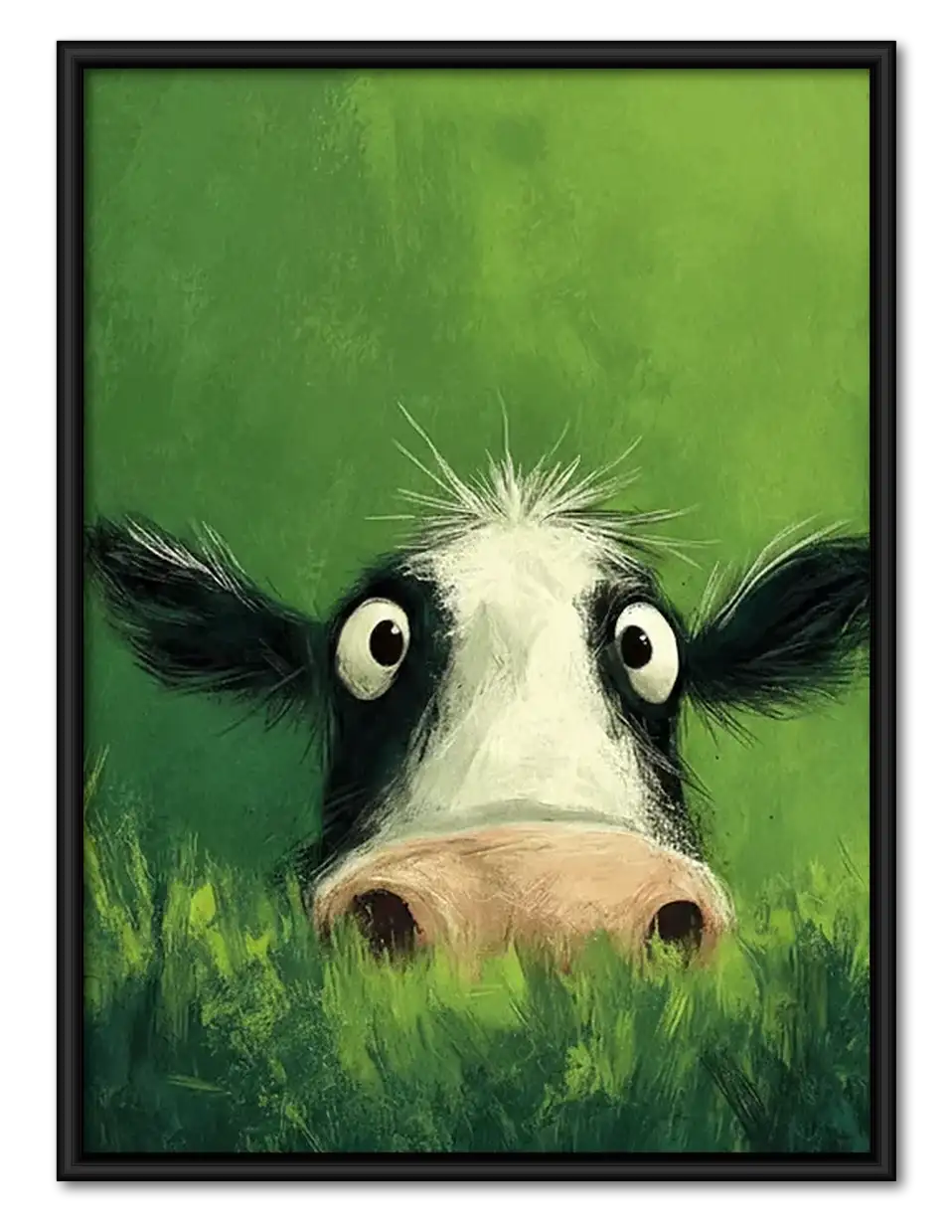 Curious Cow in Green Grass Wall Art 1