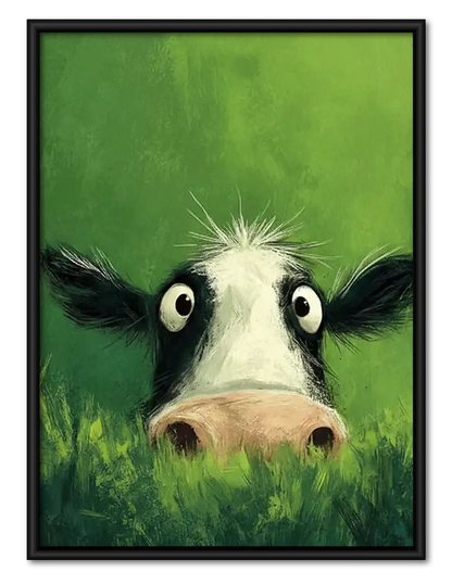Curious Cow in Green Grass Wall Art 1
