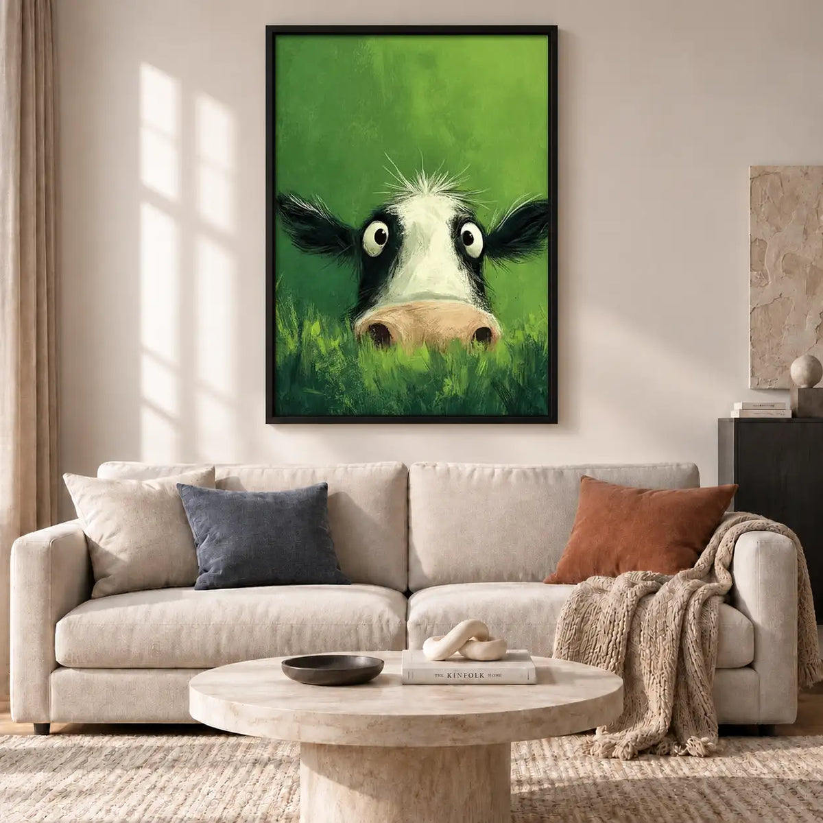 Curious Cow in Green Grass Wall Art 2