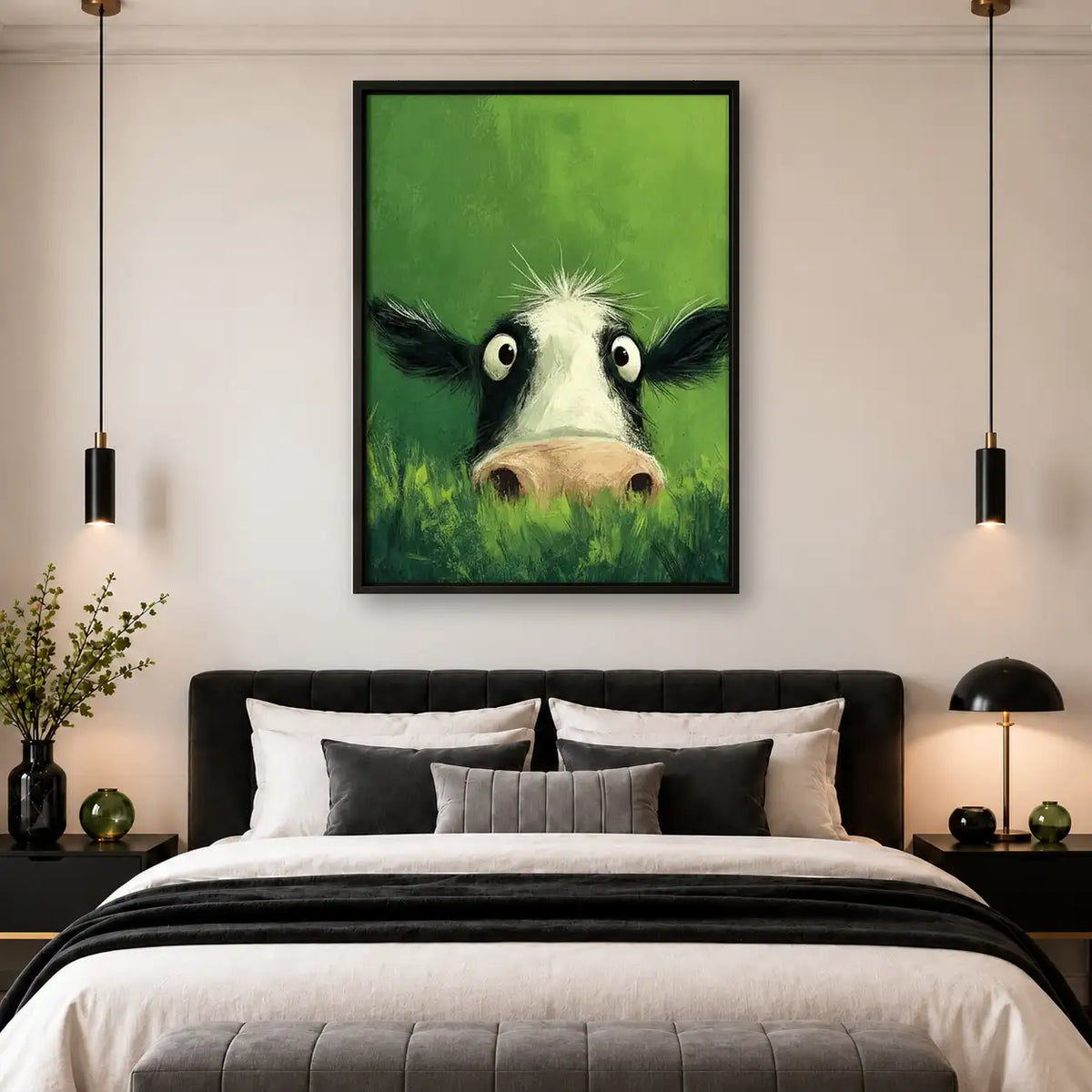 Curious Cow in Green Grass Wall Art 4
