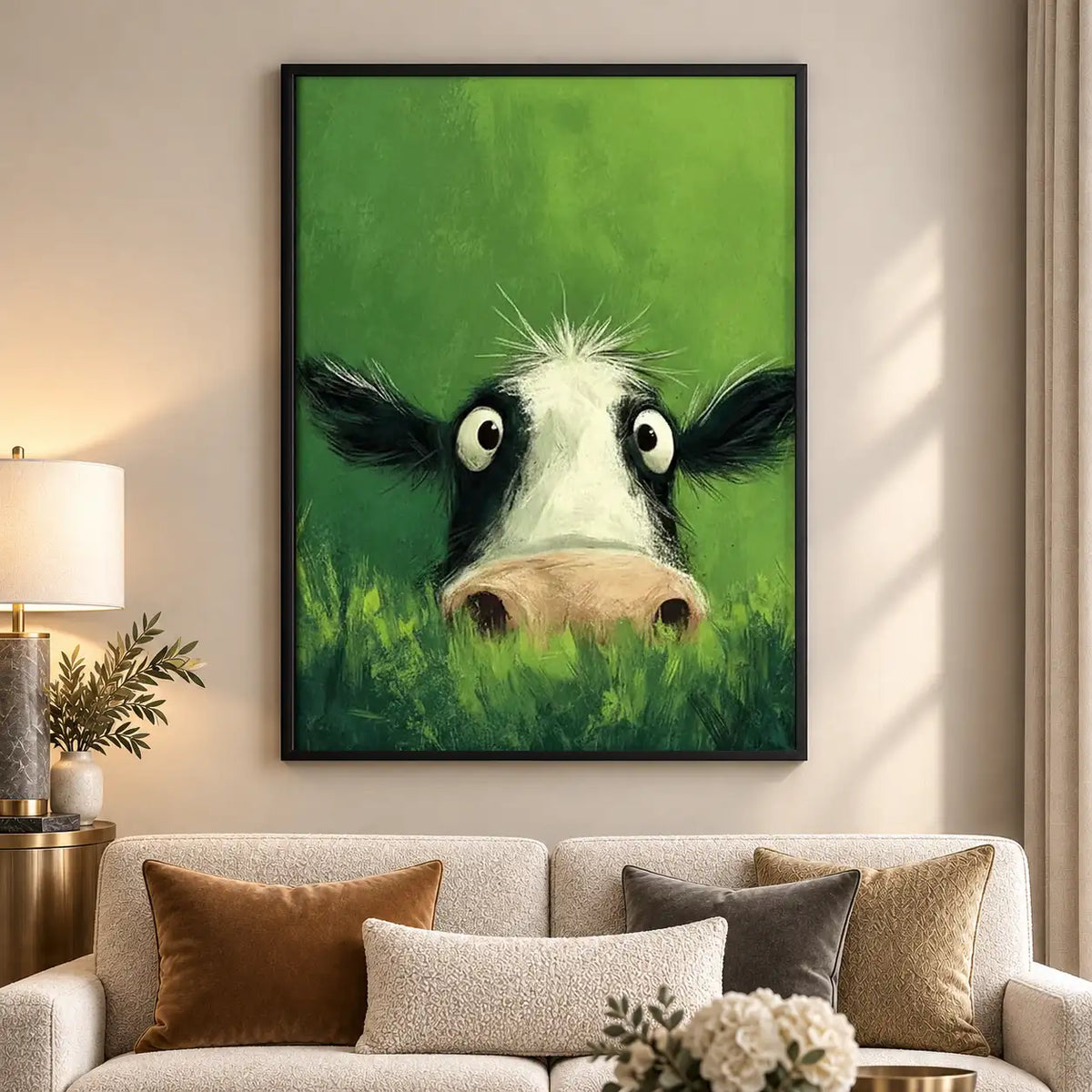 Curious Cow in Green Grass Wall Art 5