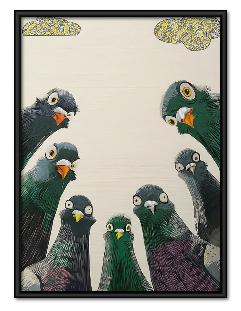 Curious Pigeon Crowd Wall Art 1