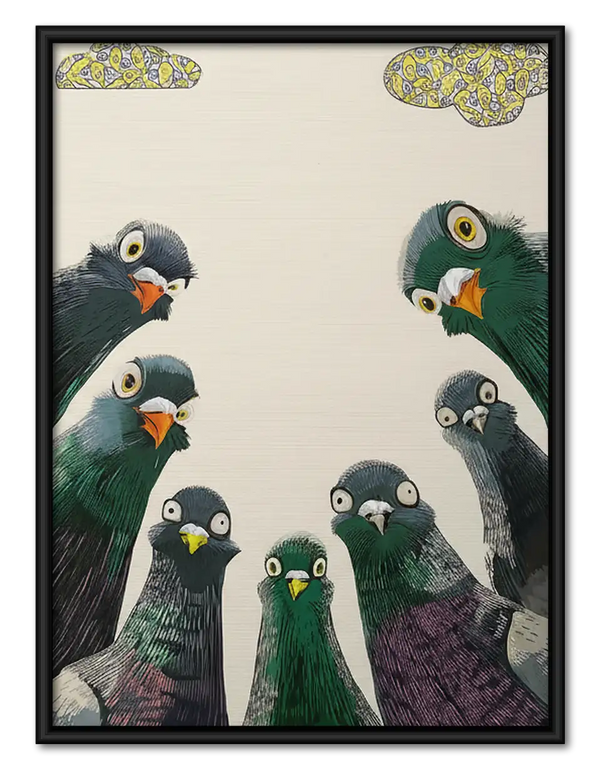 Curious Pigeon Crowd Wall Art