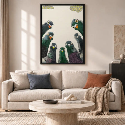 Curious Pigeon Crowd Wall Art 2