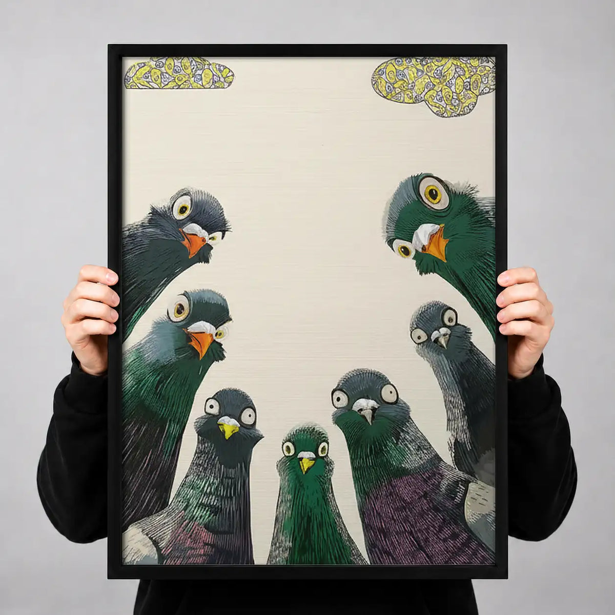 Curious Pigeon Crowd Wall Art 3