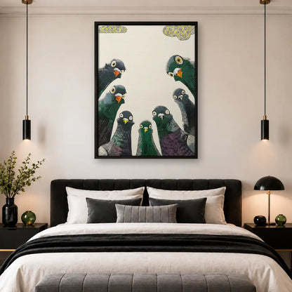 Curious Pigeon Crowd Wall Art 4