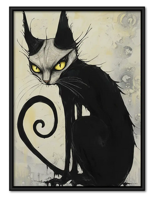 Curled Black Cat Ink Portrait Wall Art