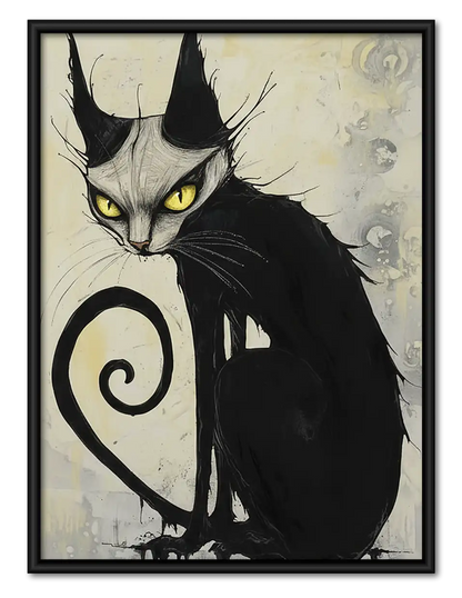 Curled Black Cat Ink Portrait Wall Art 1