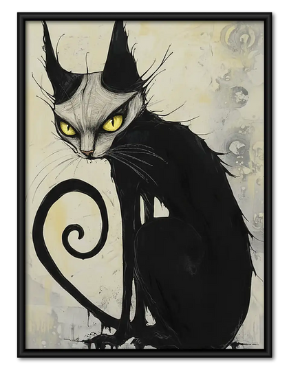 Curled Black Cat Ink Portrait Wall Art