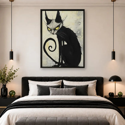 Curled Black Cat Ink Portrait Wall Art 4