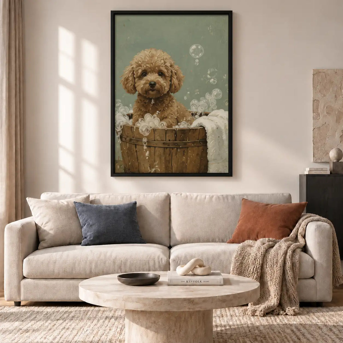 Curly Dog in Wooden Bath Wall Art 2