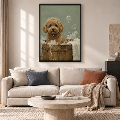 Curly Dog in Wooden Bath Wall Art 2